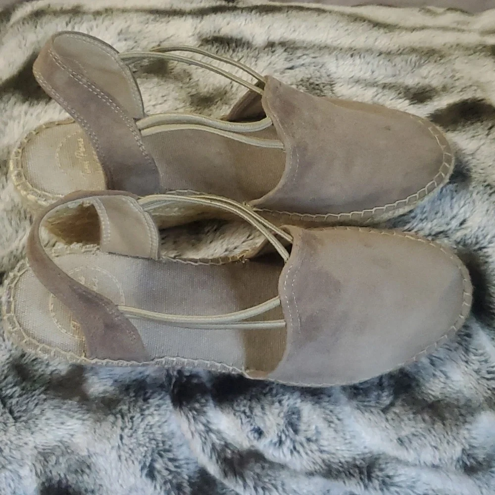 Toni Pons Origens Nuria Suede Espadrilles Elastic Straps Beige Sz 39